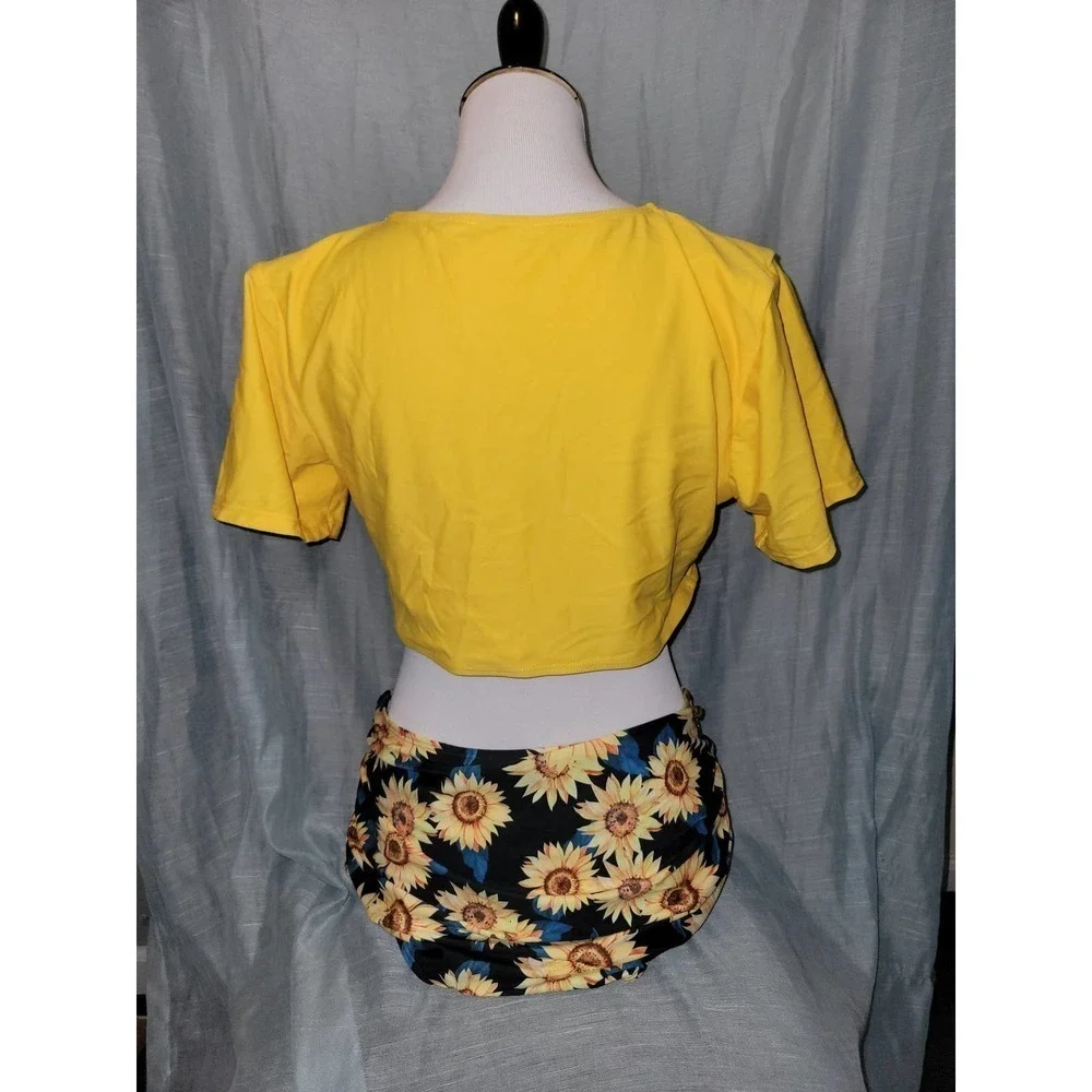 NWOT Yellow sunflower high waisted T-shirt style Bikini 2xl